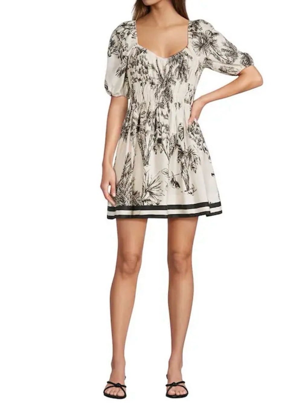 ANTONIO MELANI Botanical Bloom Dress Size 6 NWT Cotton Puff Sleeve Tropical Mini